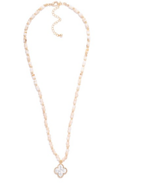 Beaded Stone Necklace With Clover Charm