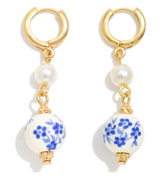 Vintage Look Bead & Pearl Huggie Hoop Earrings