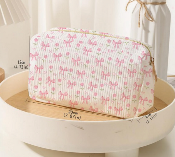 Dainty Bows & Flowers Corduroy Makeup Pouch