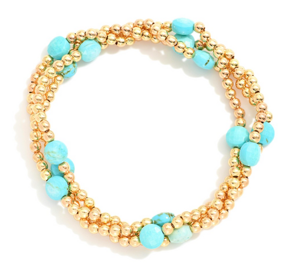Stone Beaded Stretch Bracelets - Turquoise