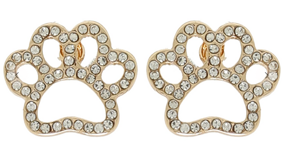 Sparkle Paw Print Stud Earrings - Gold