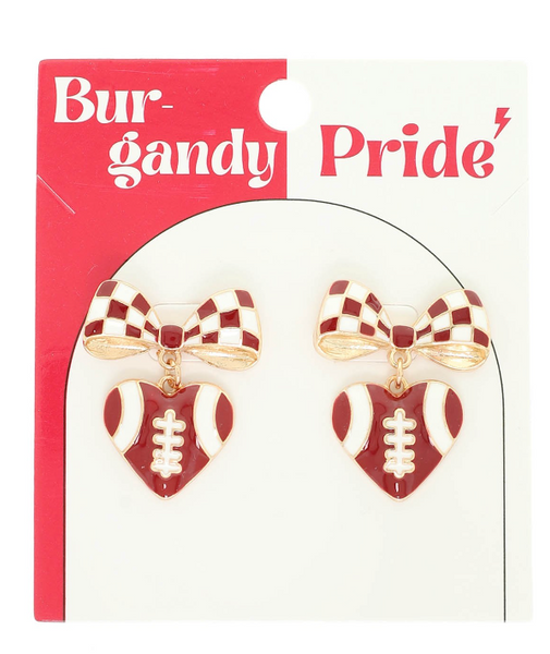 Sweet Victory Drop Earrings - Maroon/White