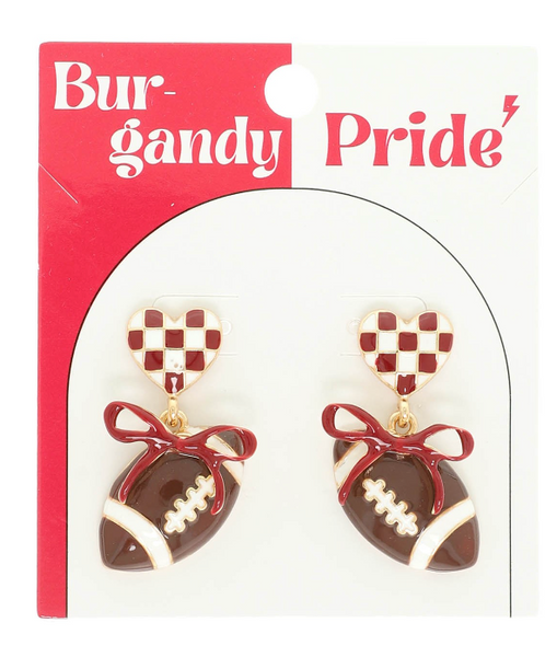Sideline Sweetheart Earrings - Maroon/White