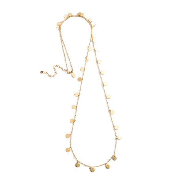 Long Necklace with Metal Accents - Gold