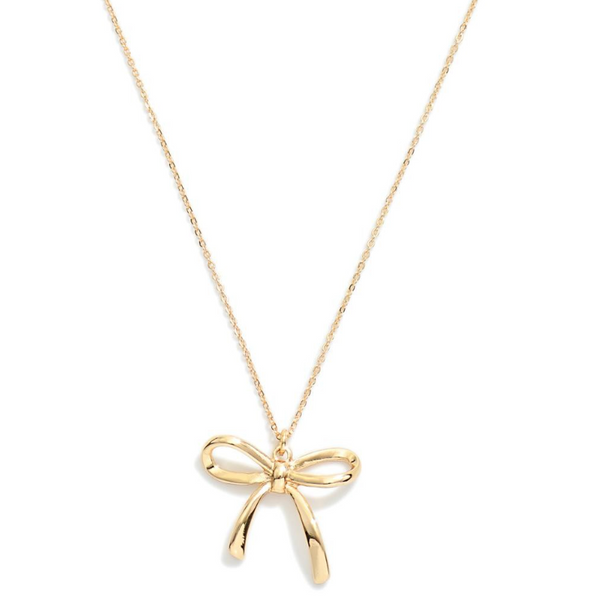 Chain Link Necklace with Bow Pendant - Gold