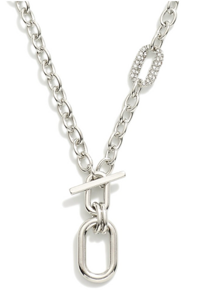 Chain Necklace with Rhinestone Link & Toggle Clasp