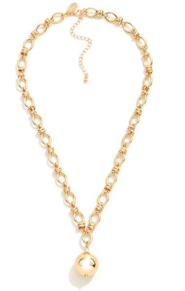Oval Chain Necklace with Ball Pendant - Gold