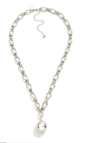 Oval Chain Necklace with Ball Pendant - Silver