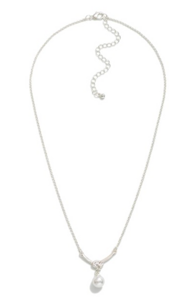 Knotted Pearl Pendant Necklace - Silver