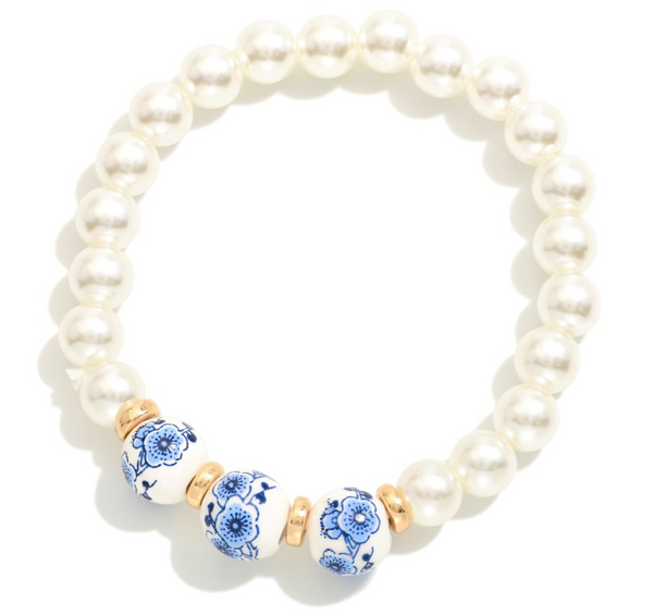 Vintage Bead and Pearl Bracelet - Blue