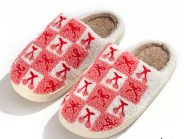 Checkered Bow & Cherries Slippers