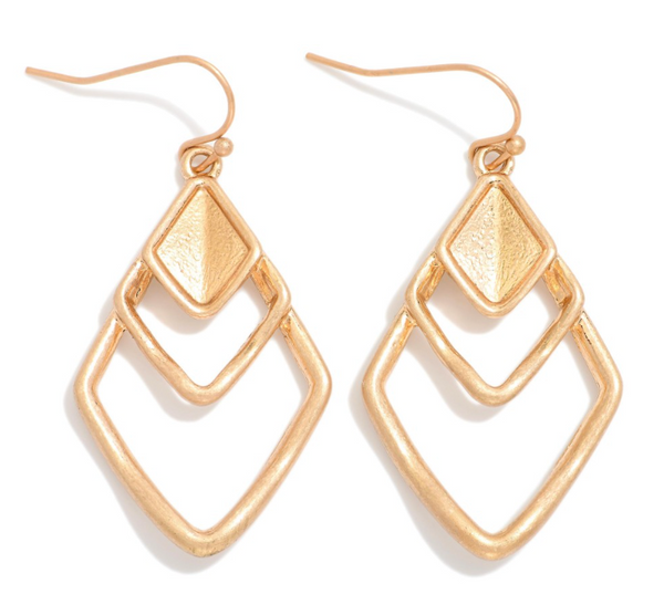 Layered Diamond Shaped Dangle Earrings - Gold