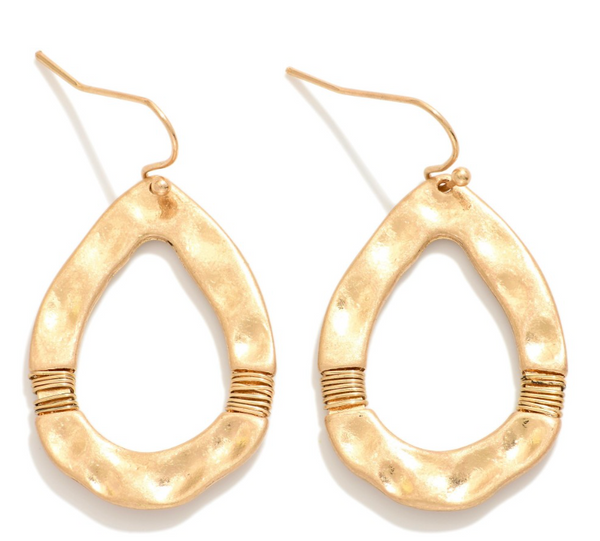 Hammered Metal Teardrop Drop Earrings - Gold