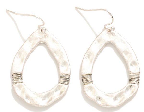 Hammered Metal Teardrop Drop Earrings - Silver