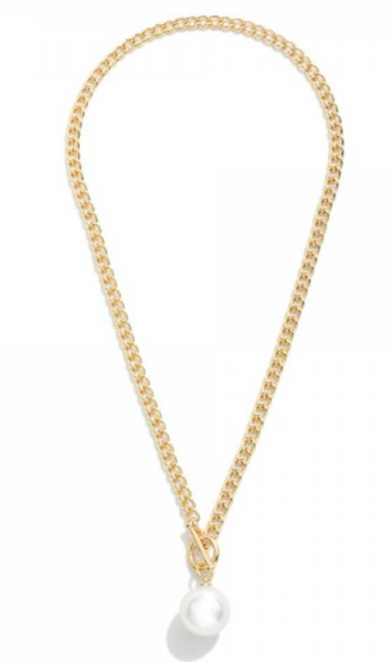 Pearl Pendant Chain Link Necklace - Gold