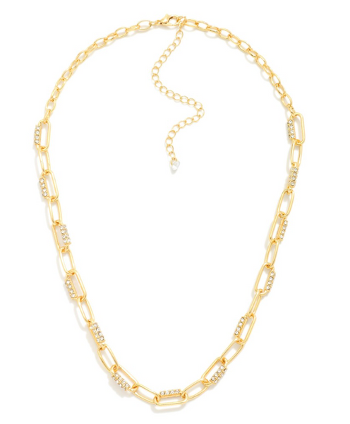 Rhinestone Carabiner Link Necklace - Gold