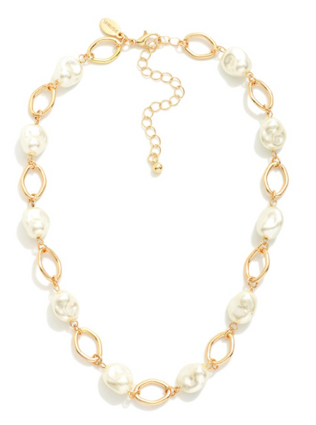 Baroque Pearl Chain Link Necklace - Gold