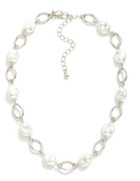 Baroque Pearl Chain Link Necklace - Silver