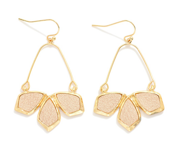 Geometric Leather Dangle Earrings - Ivory