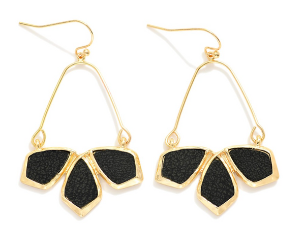 Geometric Leather Dangle Earrings - Black