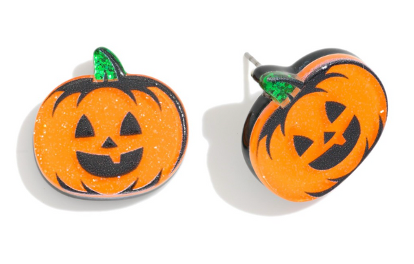 Glitter Jack-O-Lantern Stud Earrings