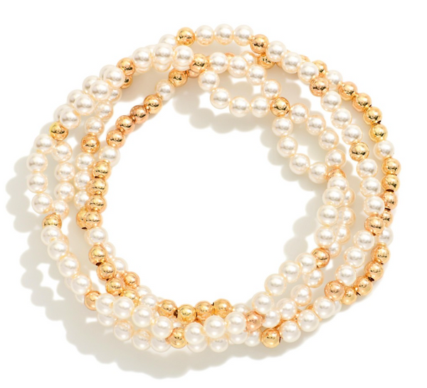Shimmer and Pearl Bracelet Set - Gold