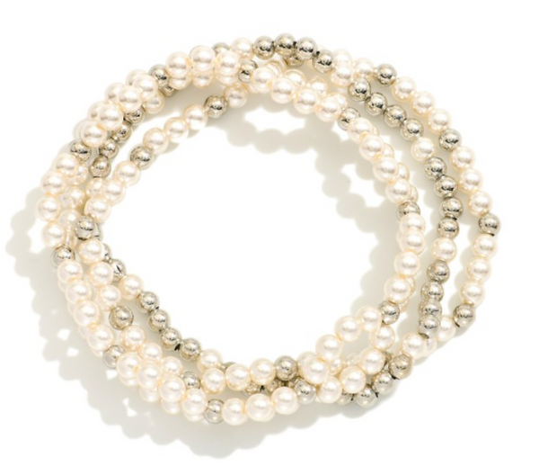 Shimmer and Pearl Bracelet Set - Silver