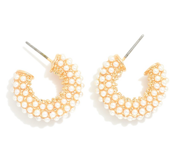 Pearl Studded Huggie Hoops