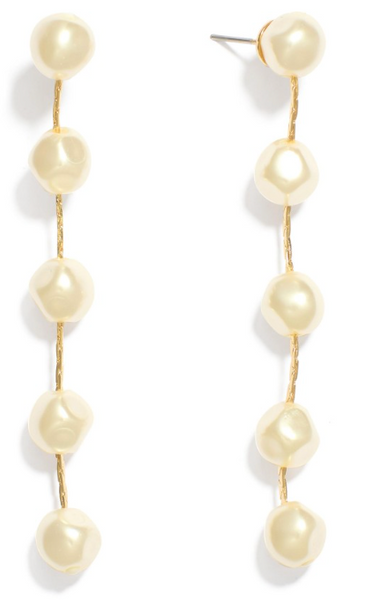 Pearl Beaded Chain Link Earrings - Gold