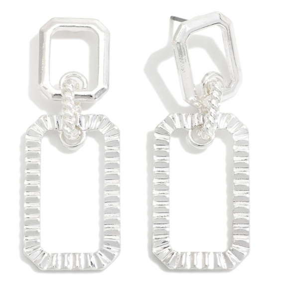 Modern Link Drop Earrings - Silver