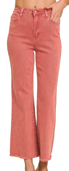 Acid Washed Bootcut Pants - Blush