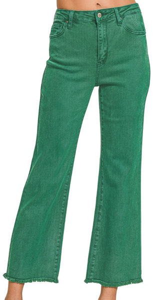 Acid Washed Bootcut Pants - Green