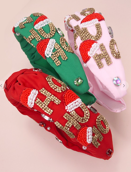 Ho Ho Ho Beaded Headband - Red