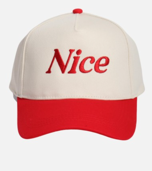"Nice" Embroidered Baseball Cap - Red