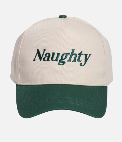 "Naughty" Embroidered Baseball Cap - Green