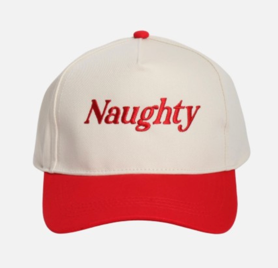 "Naughty" Embroidered Baseball Cap - Red