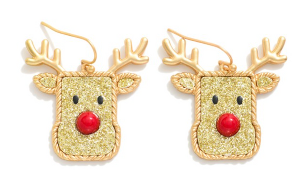 Glitter Reindeer Dangle Earrings