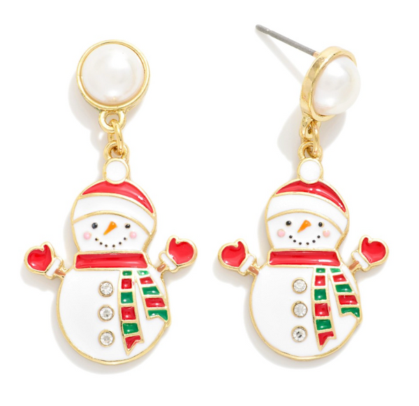 Snowman Earrings with Pearl Posts