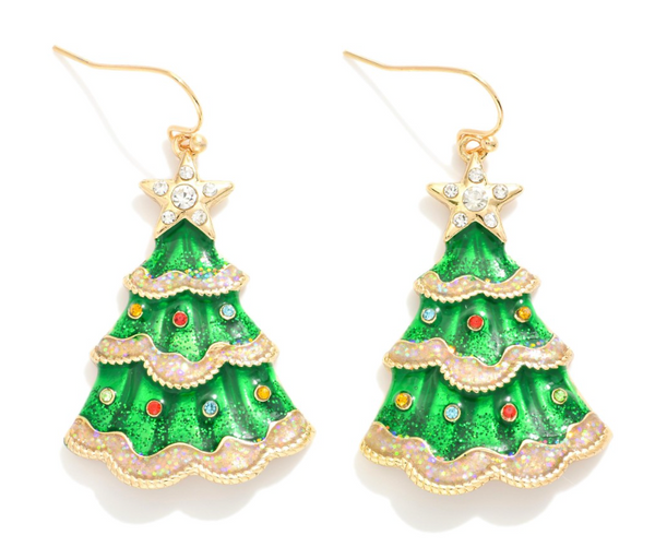 Glitter Christmas Tree Dangle Earrings