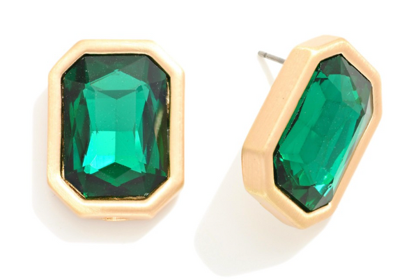 Chunky Rhinestone Earrings - Green