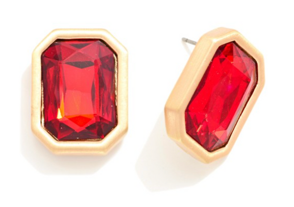 Chunky Rhinestone Earrings - Red