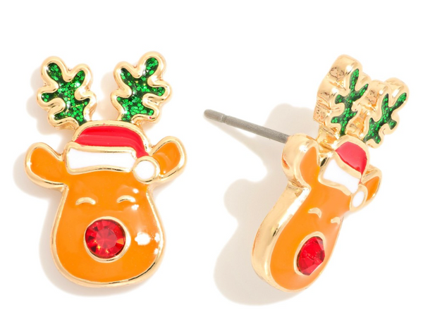 Reindeer Stud Earrings - Red