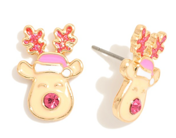 Reindeer Stud Earrings - Pink