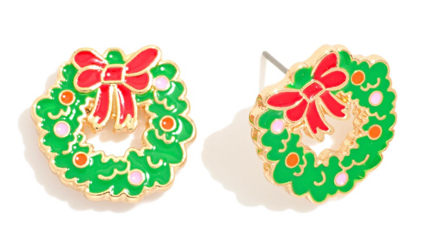 Christmas Wreath Post Drop Earrings