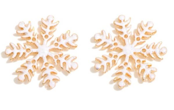 Snowflake Post Drop Earrings - White