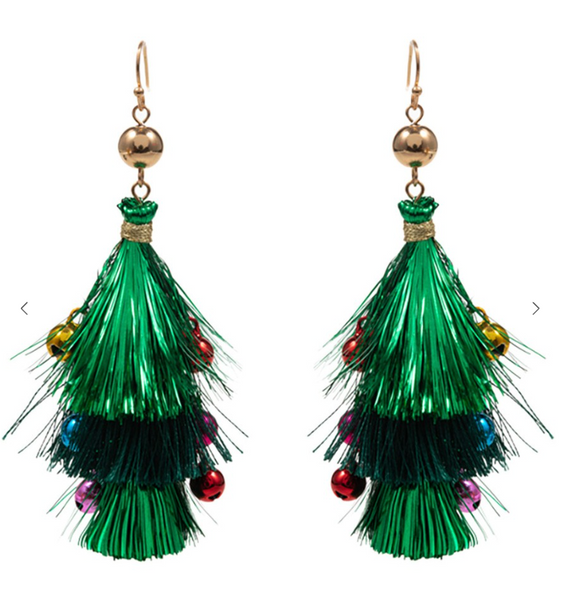 Christmas Tassel Layered Dangle Earrings - Green