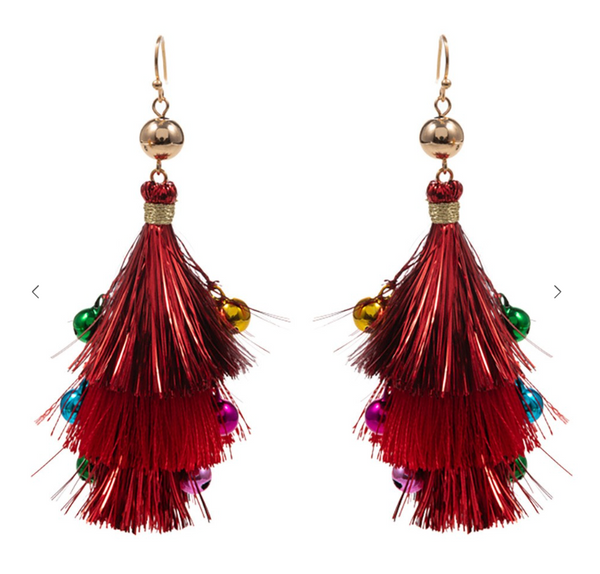 Christmas Tassel Layered Dangle Earrings - Red