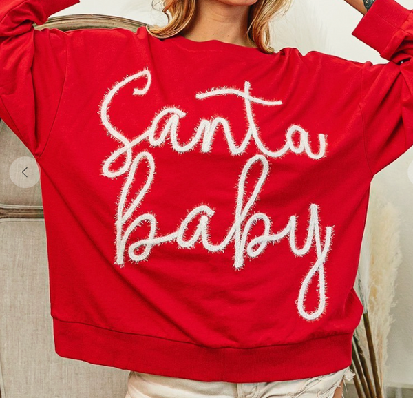 Santa Baby Tinsel Sweatshirt - Red