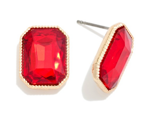 Glass Crystal Stud Earrings - Red
