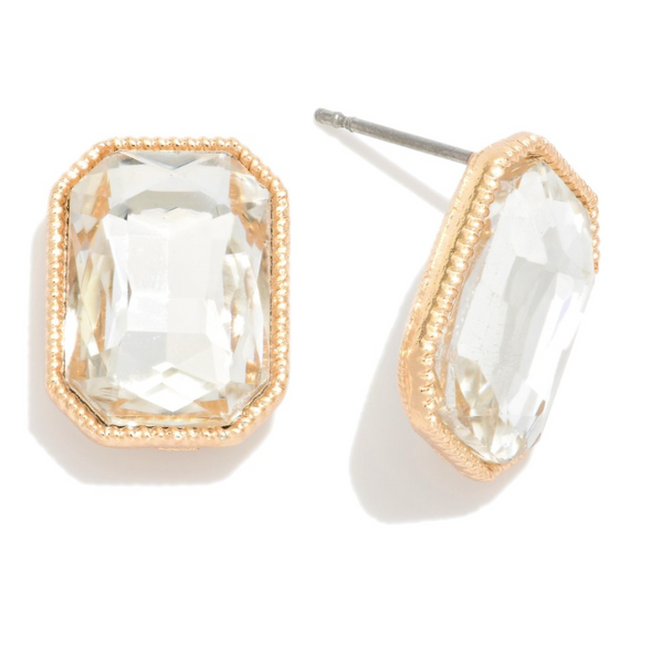 Glass Crystal Stud Earrings - Gold